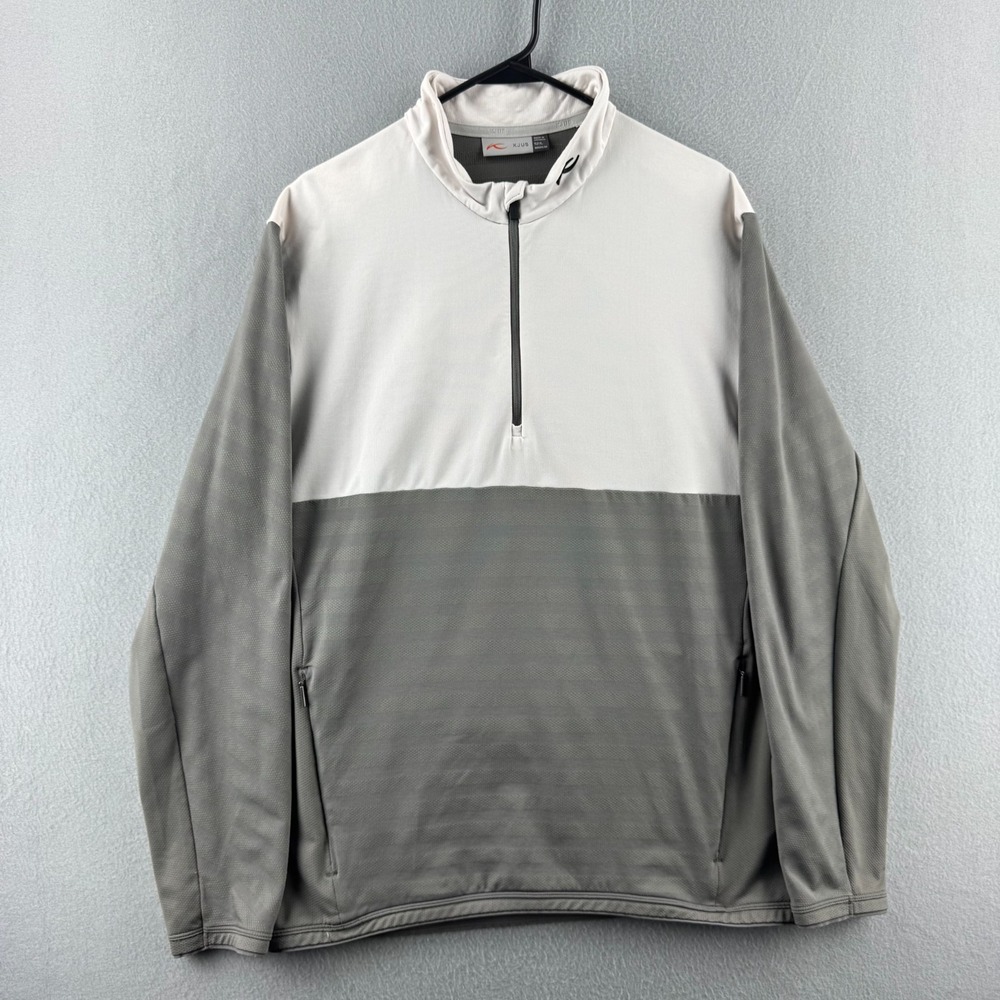 KJUS David Midlayer Half Zip Mens Large Gray Pullover Q Zip Golf Stretch Active